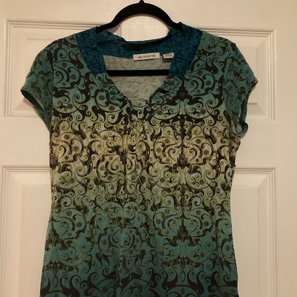 Liz Claiborne Green Patterned Women's Top